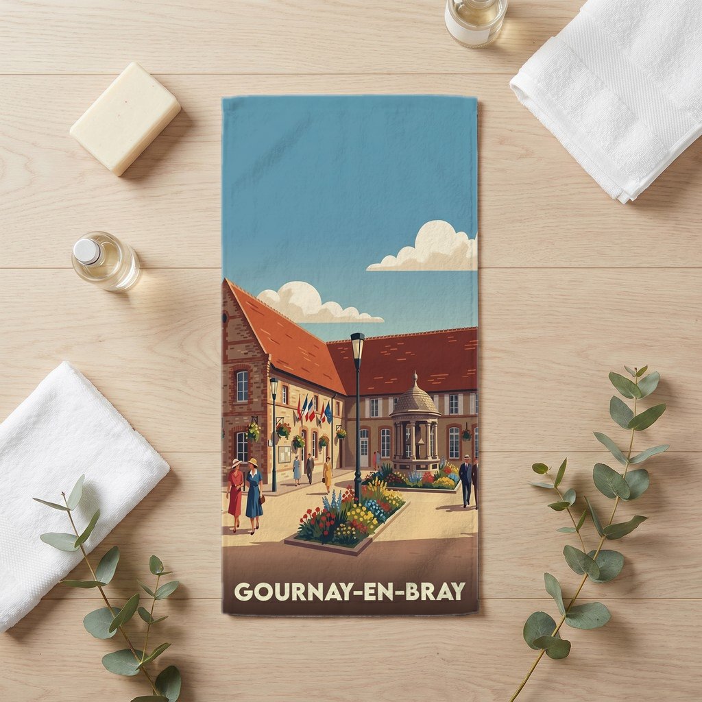 Serviette de bain 30 cm x 60 cm souvenir de Gournay-en-Bray