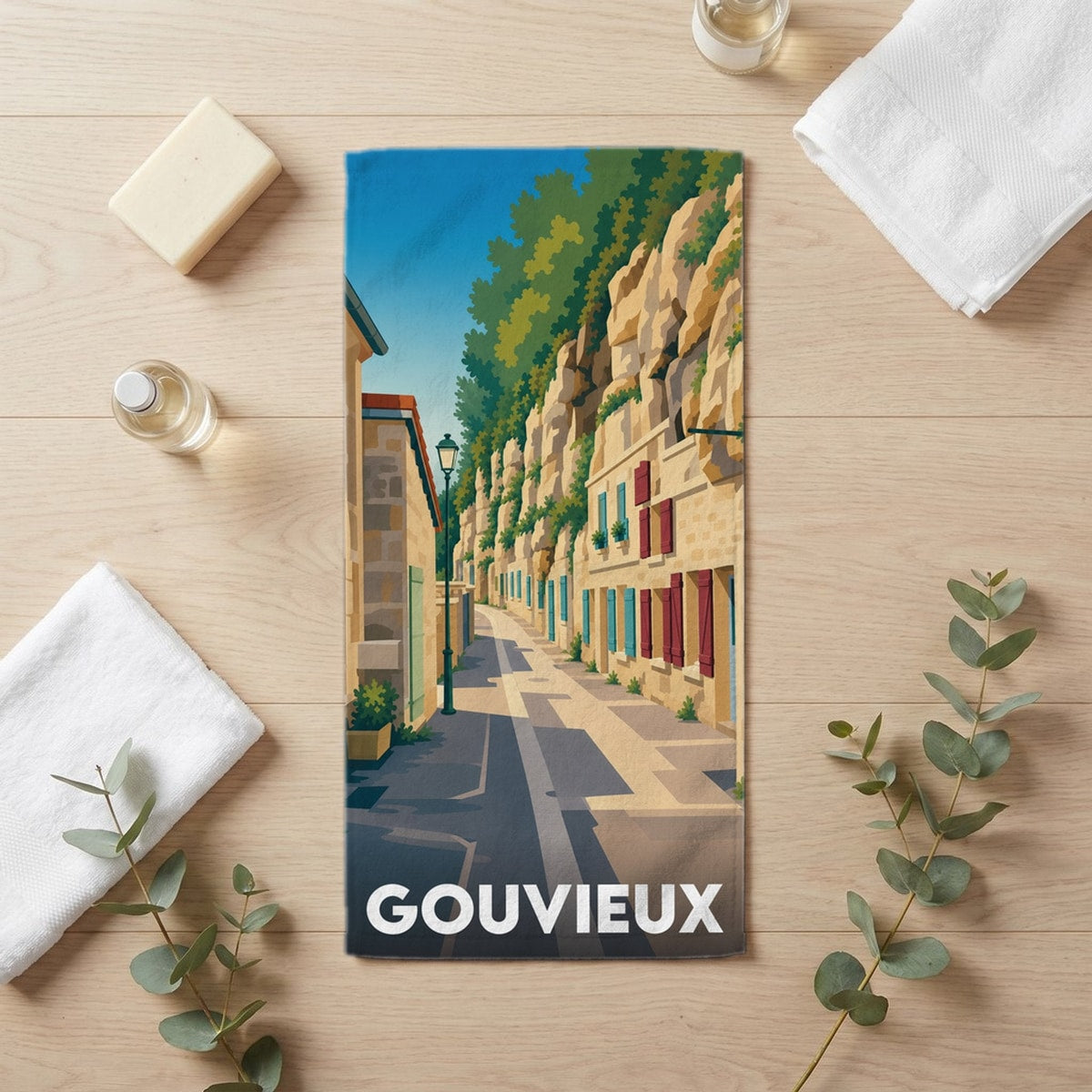 Serviette de bain 30 cm x 60 cm souvenir de Gouvieux