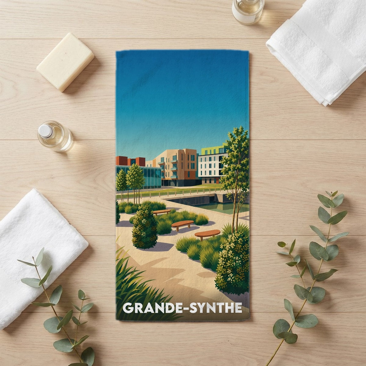 Serviette de bain 30 cm x 60 cm souvenir de Grande-Synthe