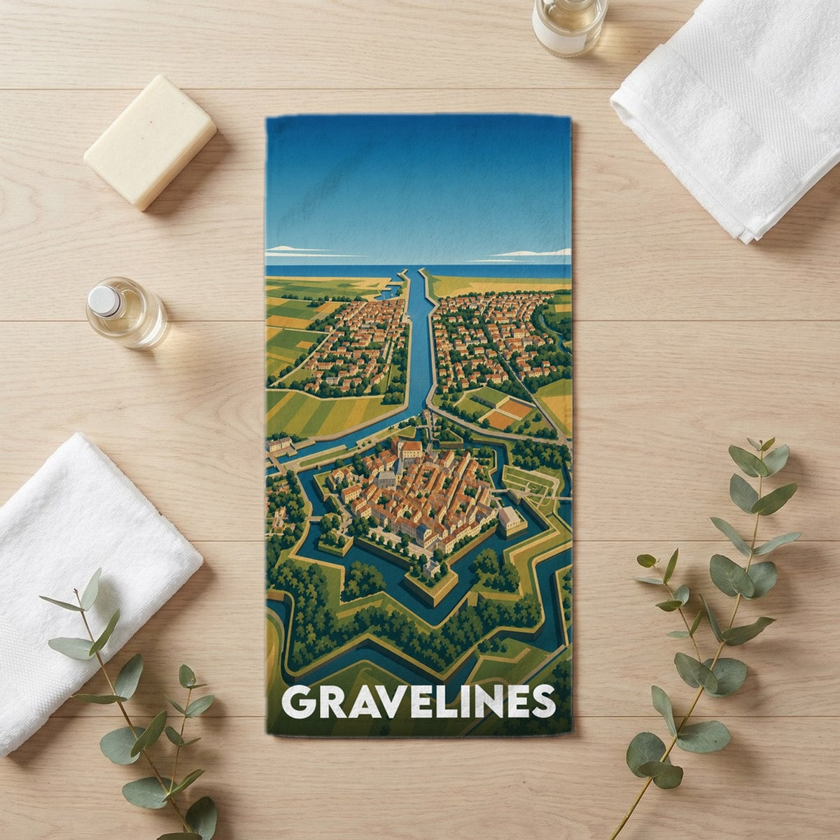 Serviette de bain 30 cm x 60 cm souvenir de Gravelines