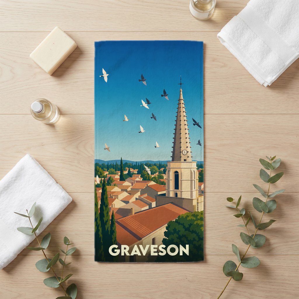 Serviette de bain 30 cm x 60 cm souvenir de Graveson