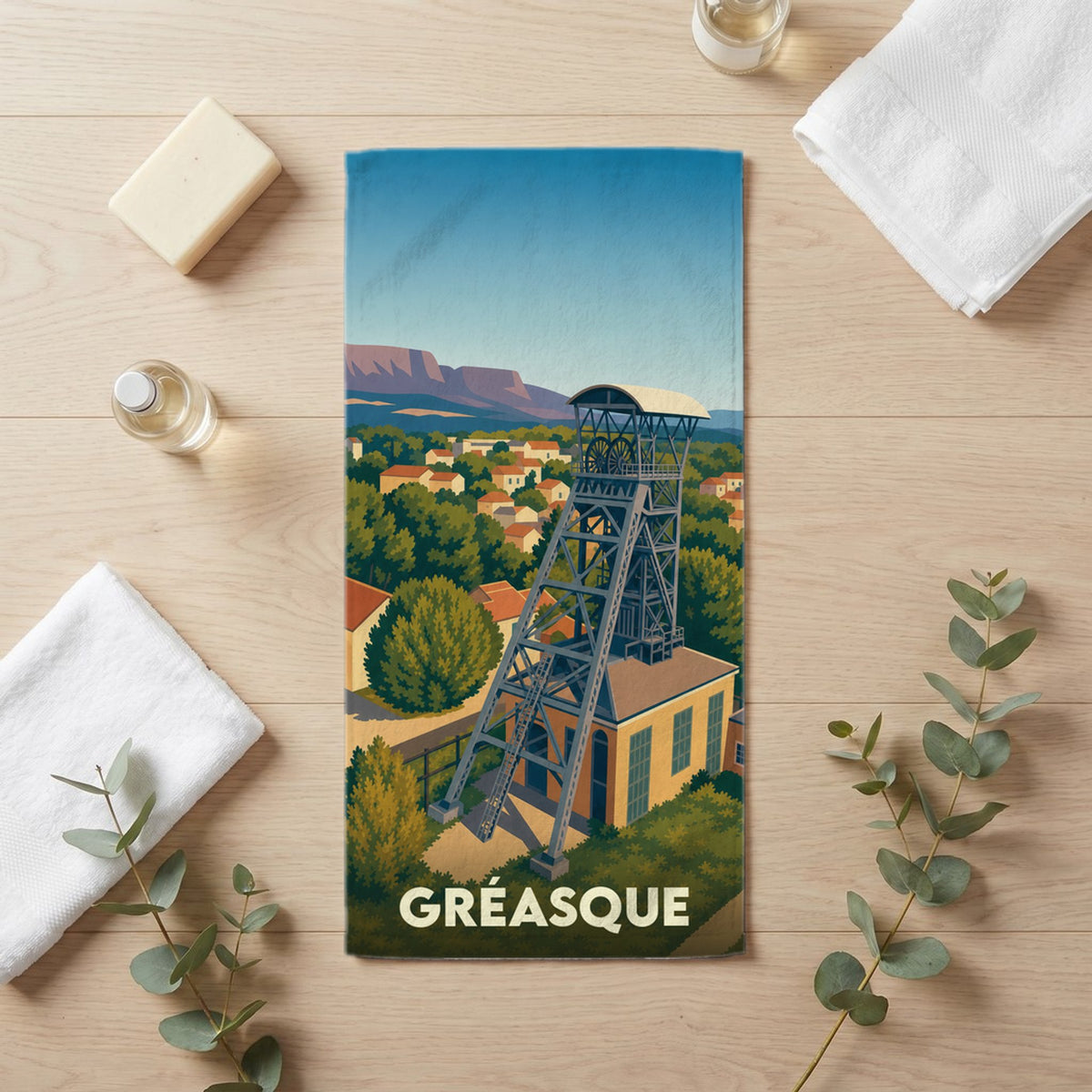 Serviette de bain 30 cm x 60 cm souvenir de Gréasque