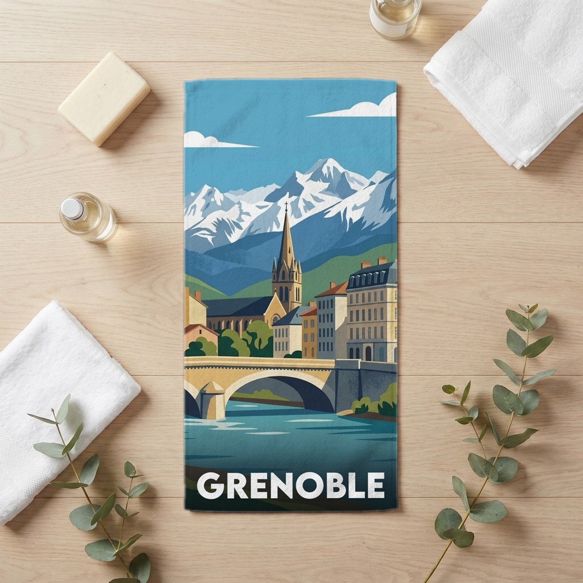 Serviette de bain 30 cm x 60 cm souvenir de Grenoble
