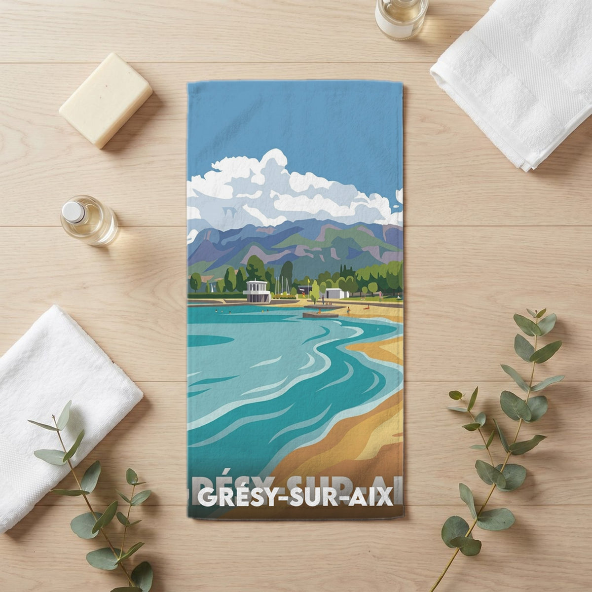 Serviette de bain 30 cm x 60 cm souvenir de Grésy-sur-Aix