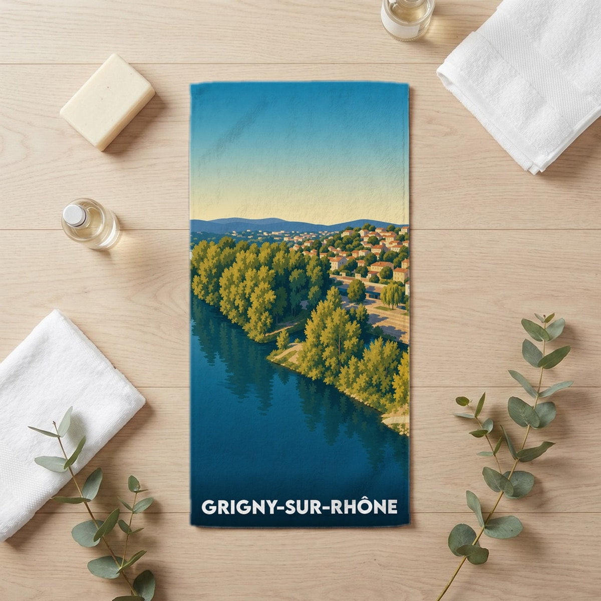 Serviette de bain 30 cm x 60 cm souvenir de Grigny-sur-Rhône