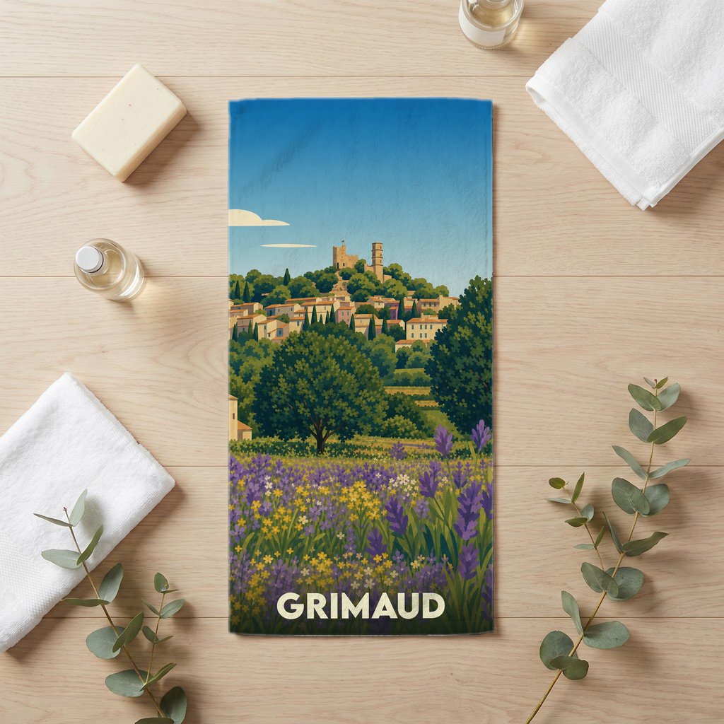 Serviette de bain 30 cm x 60 cm souvenir de Grimaud
