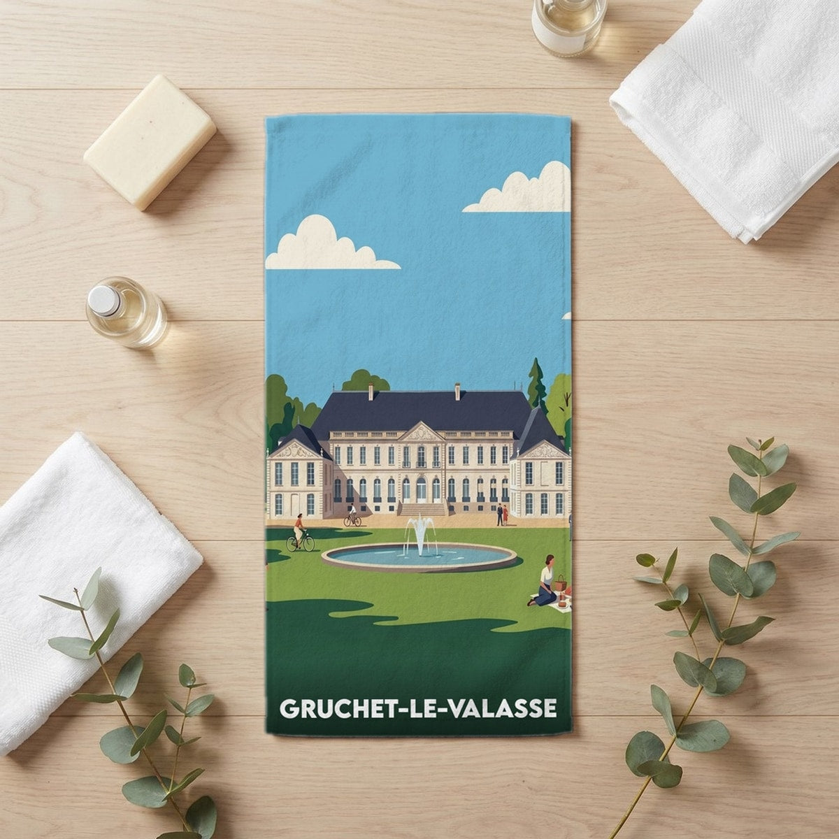 Serviette de bain 30 cm x 60 cm souvenir de Gruchet-le-Valasse