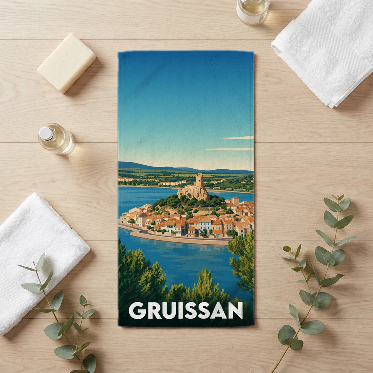 Serviette de bain 30 cm x 60 cm souvenir de Gruissan