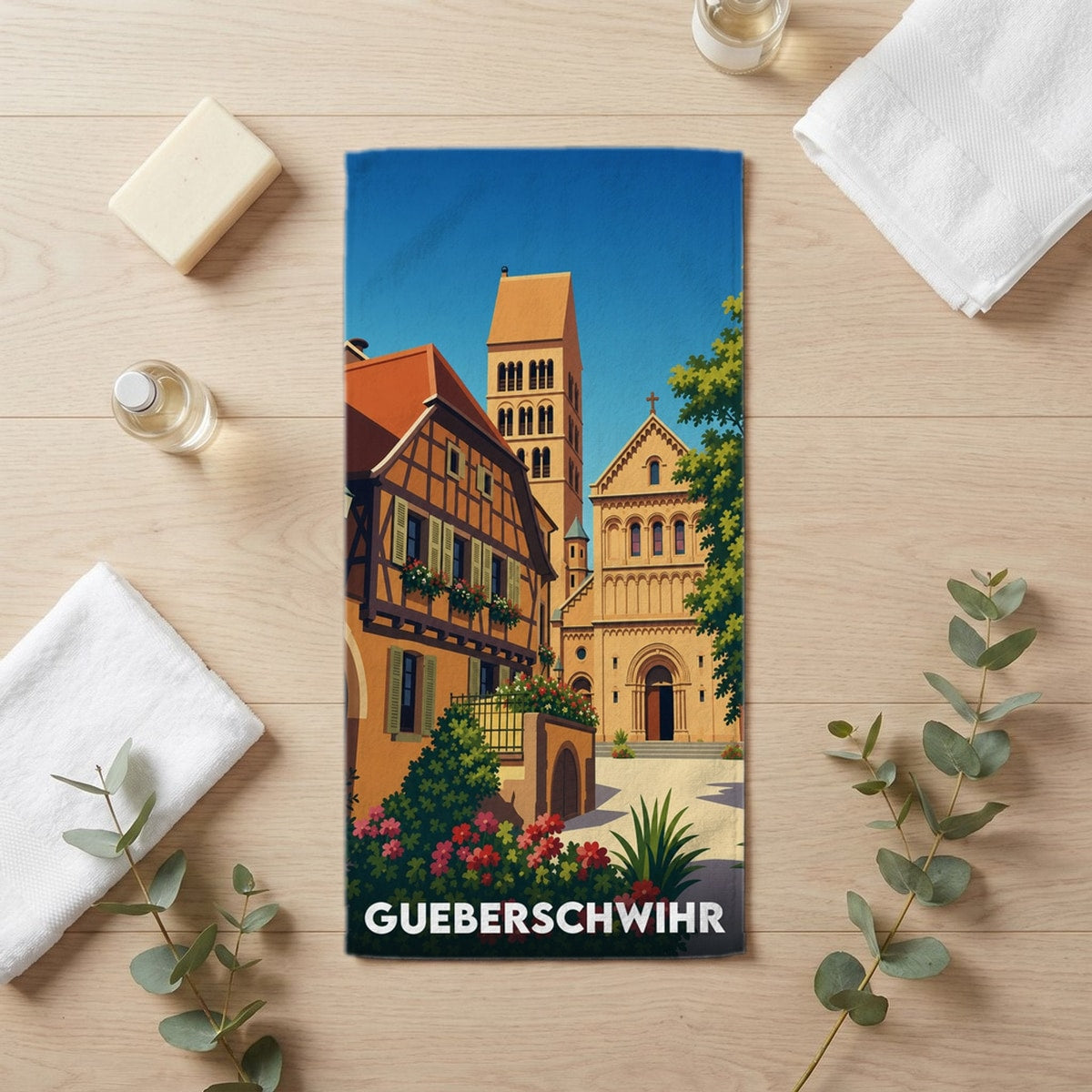 Serviette de bain 30 cm x 60 cm souvenir de Gueberschwihr