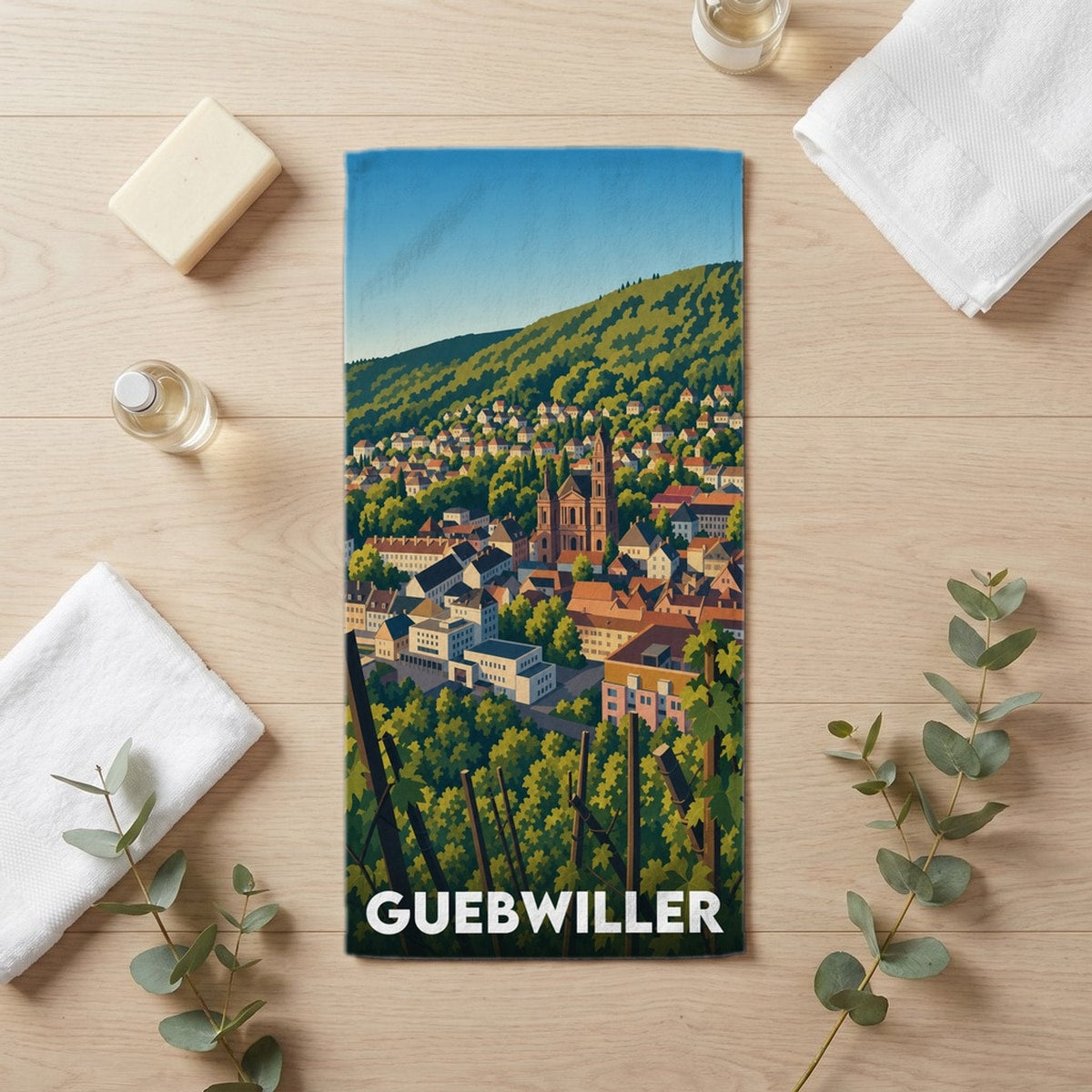 Serviette de bain 30 cm x 60 cm souvenir de Guebwiller