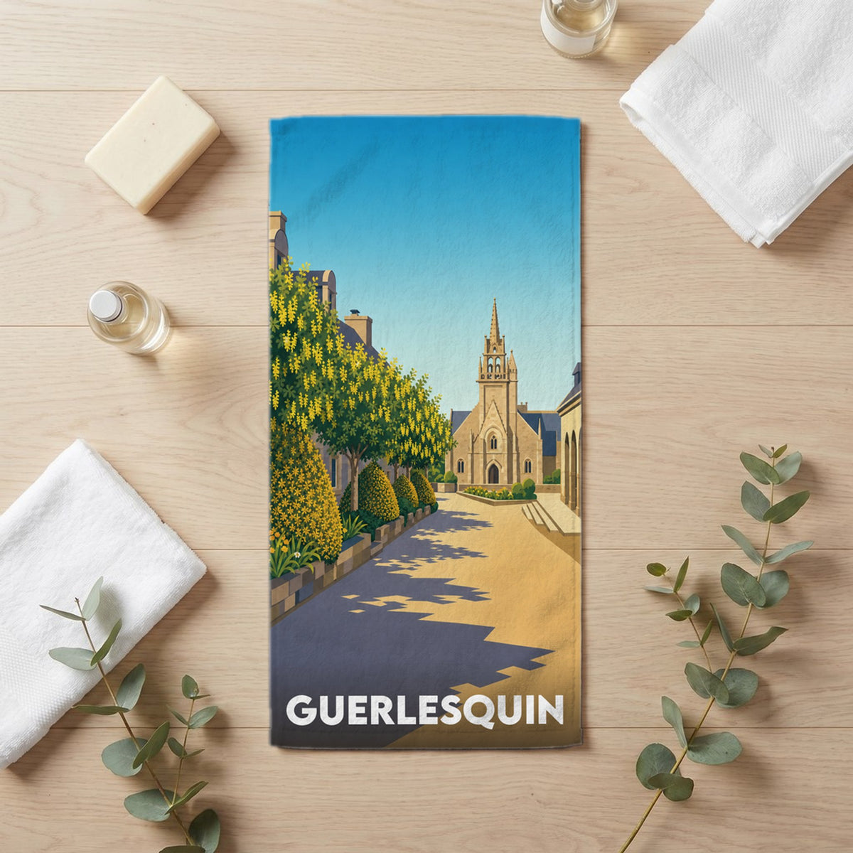 Serviette de bain 30 cm x 60 cm souvenir de Guerlesquin