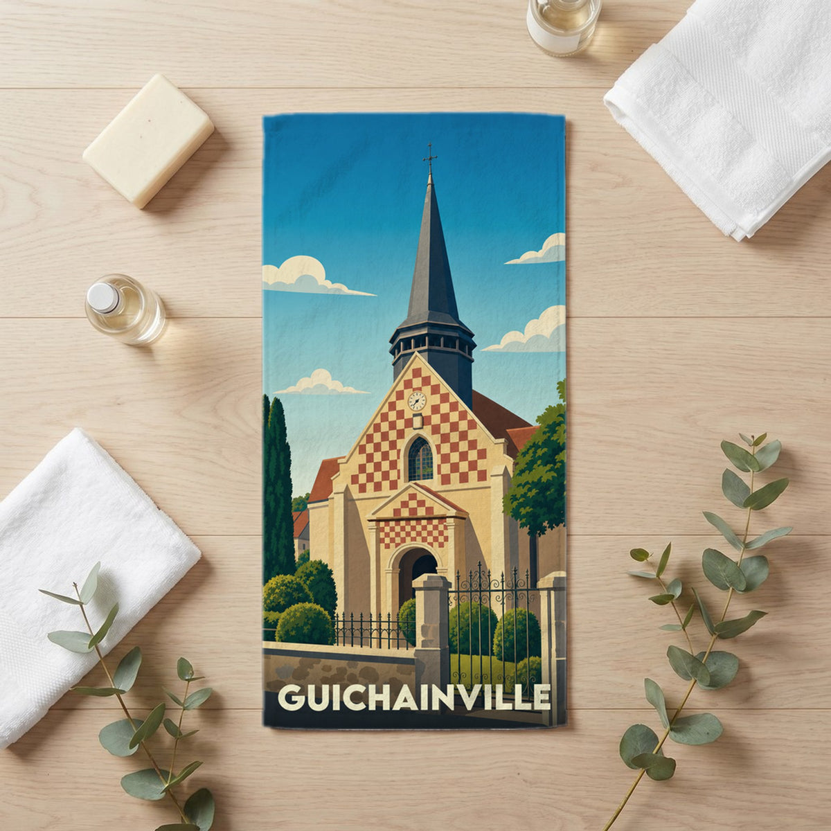 Serviette de bain 30 cm x 60 cm souvenir de Guichainville