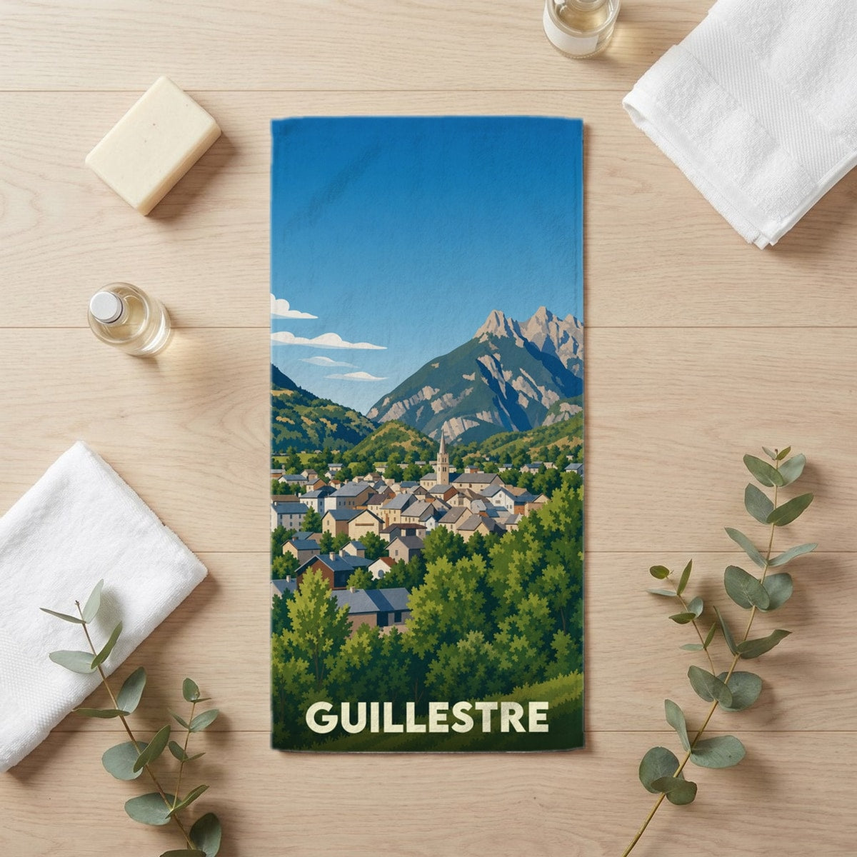 Serviette de bain 30 cm x 60 cm souvenir de Guillestre