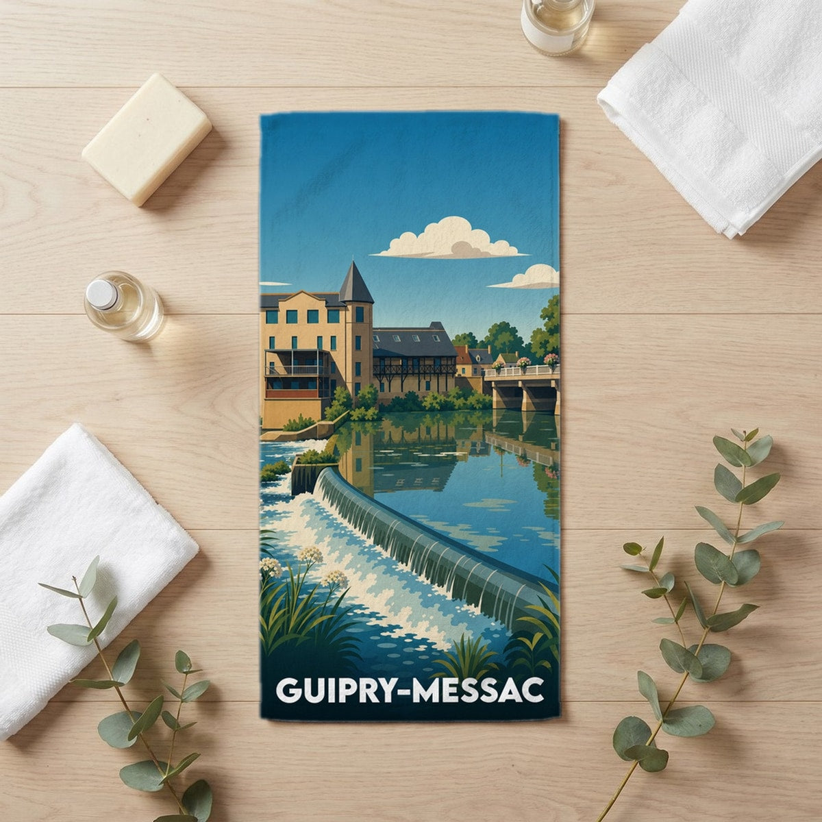 Serviette de bain 30 cm x 60 cm souvenir de Guipry-Messac