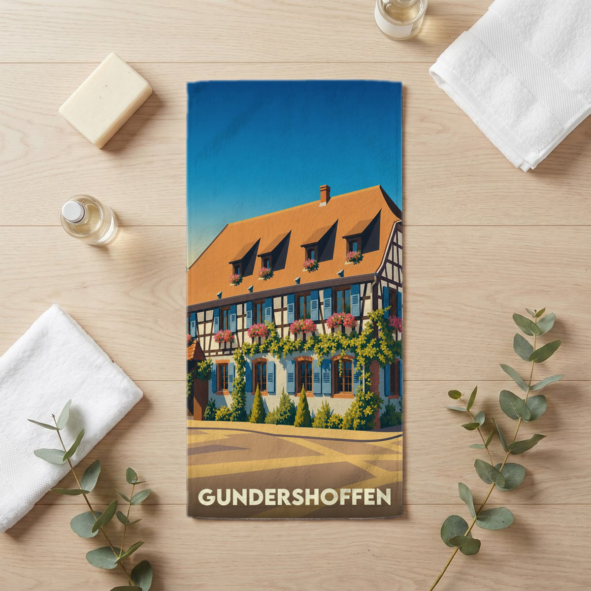 Serviette de bain 30 cm x 60 cm souvenir de Gundershoffen