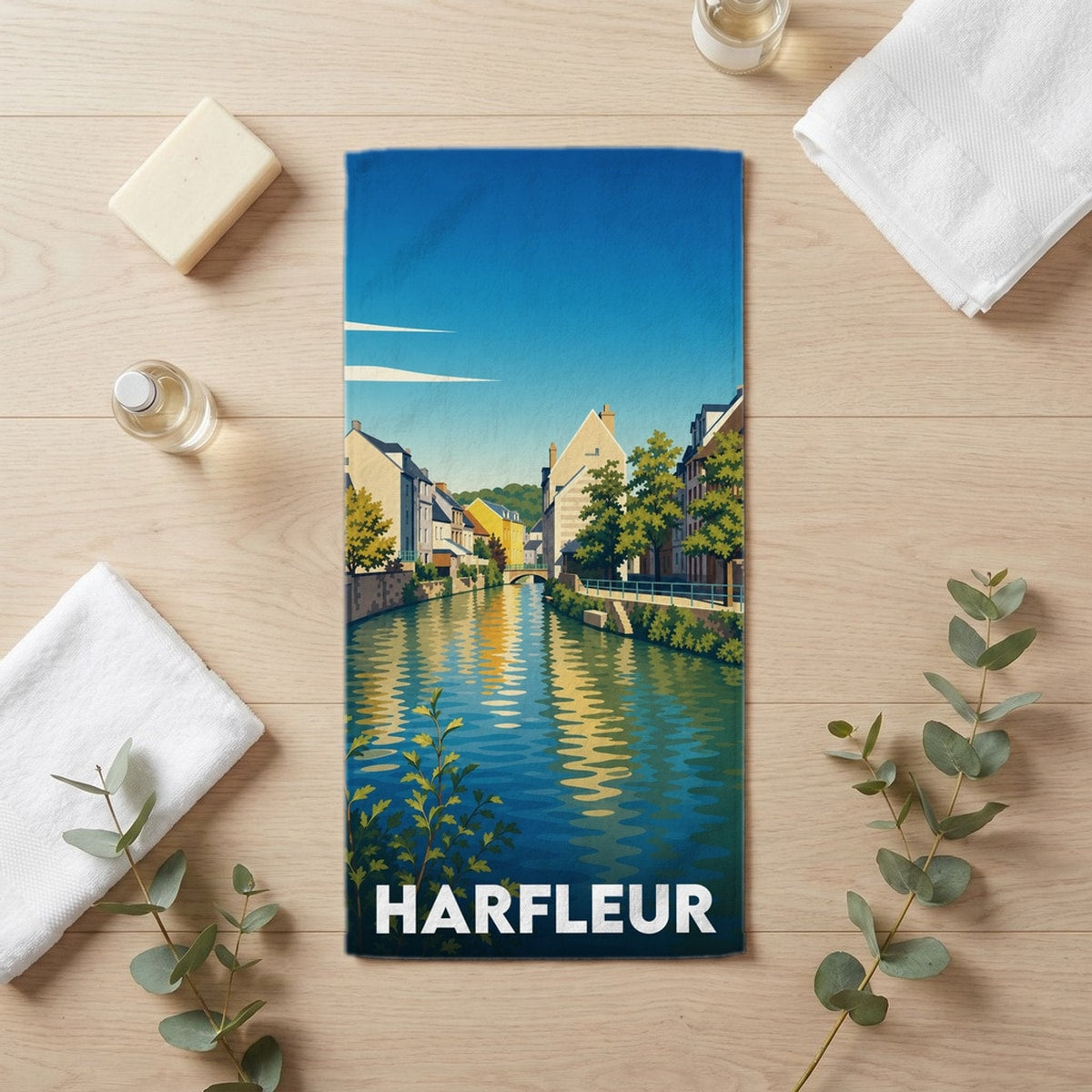 Serviette de bain 30 cm x 60 cm souvenir de Harfleur