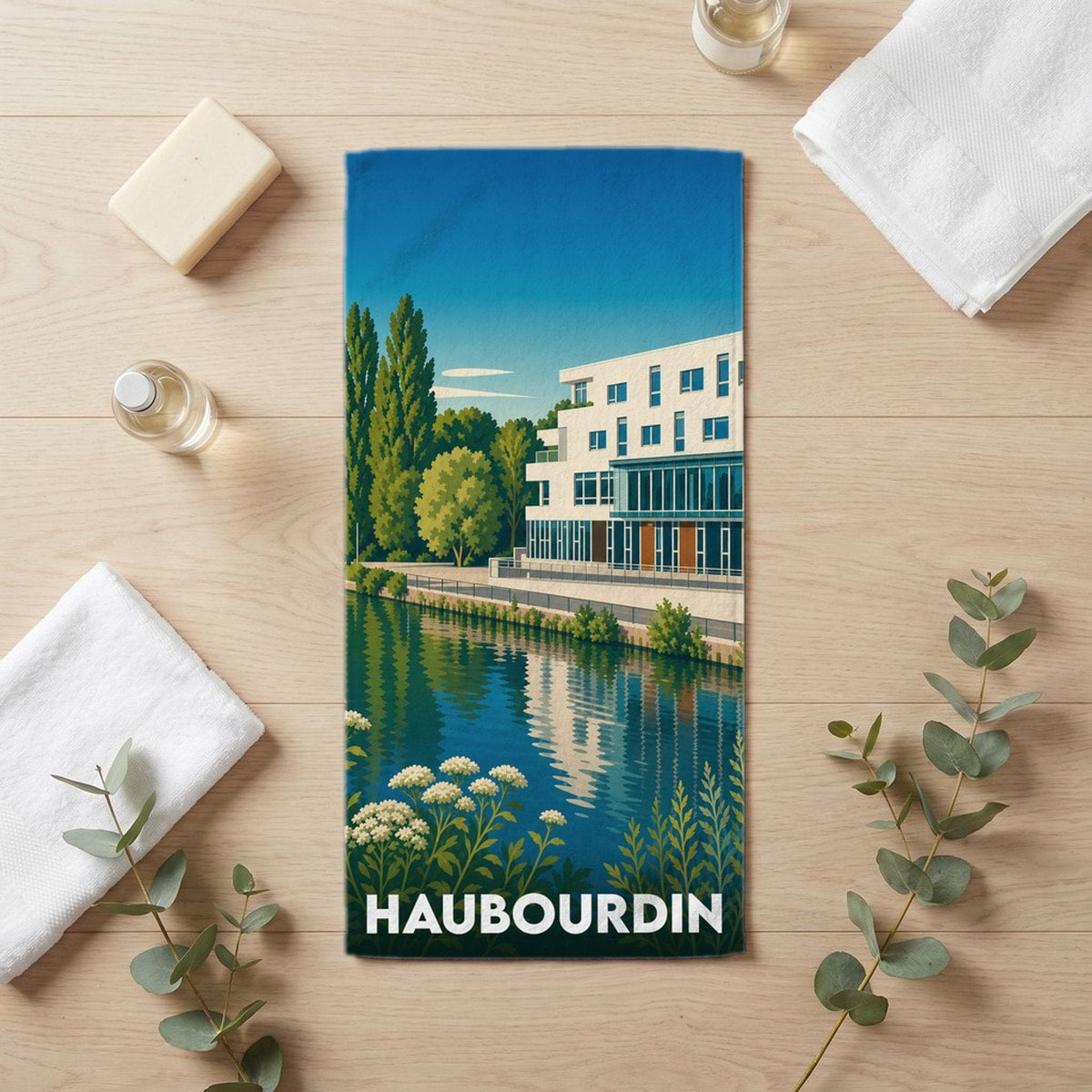 Serviette de bain 30 cm x 60 cm souvenir de Haubourdin