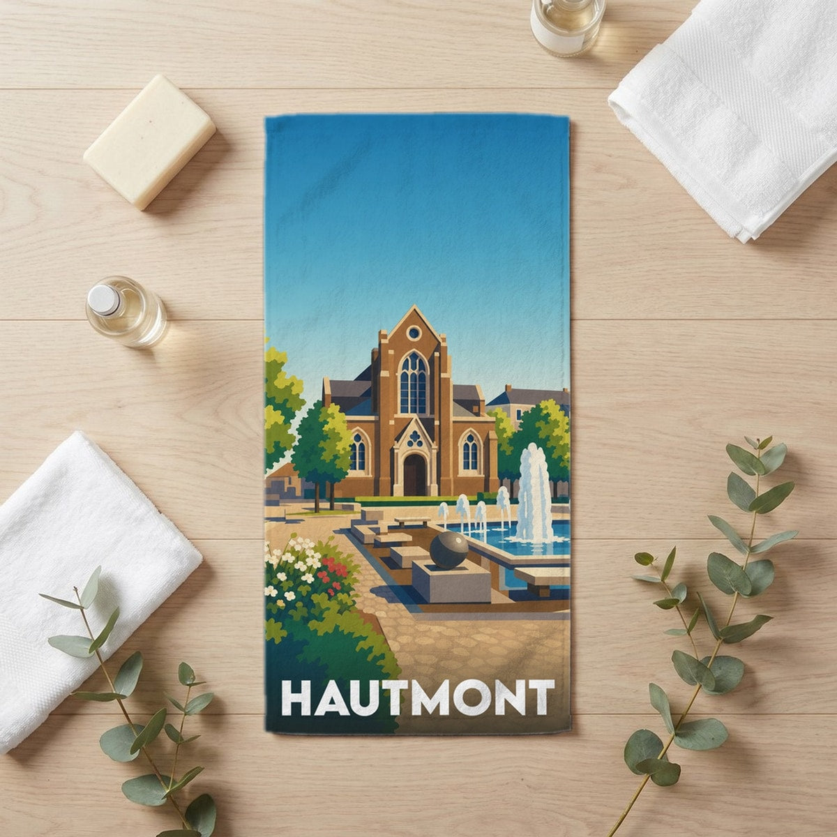 Serviette de bain 30 cm x 60 cm souvenir de Hautmont