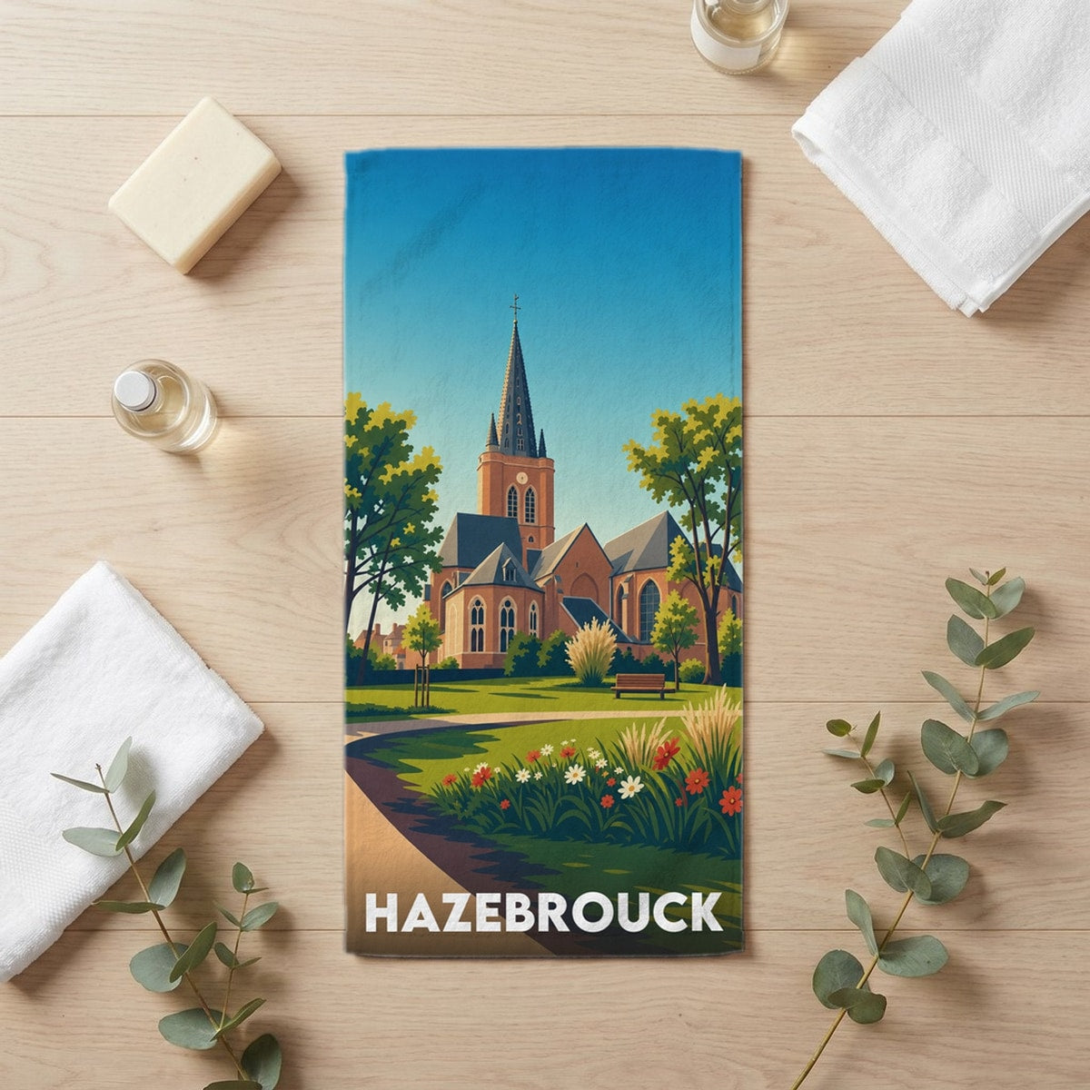 Serviette de bain 30 cm x 60 cm souvenir de Hazebrouck