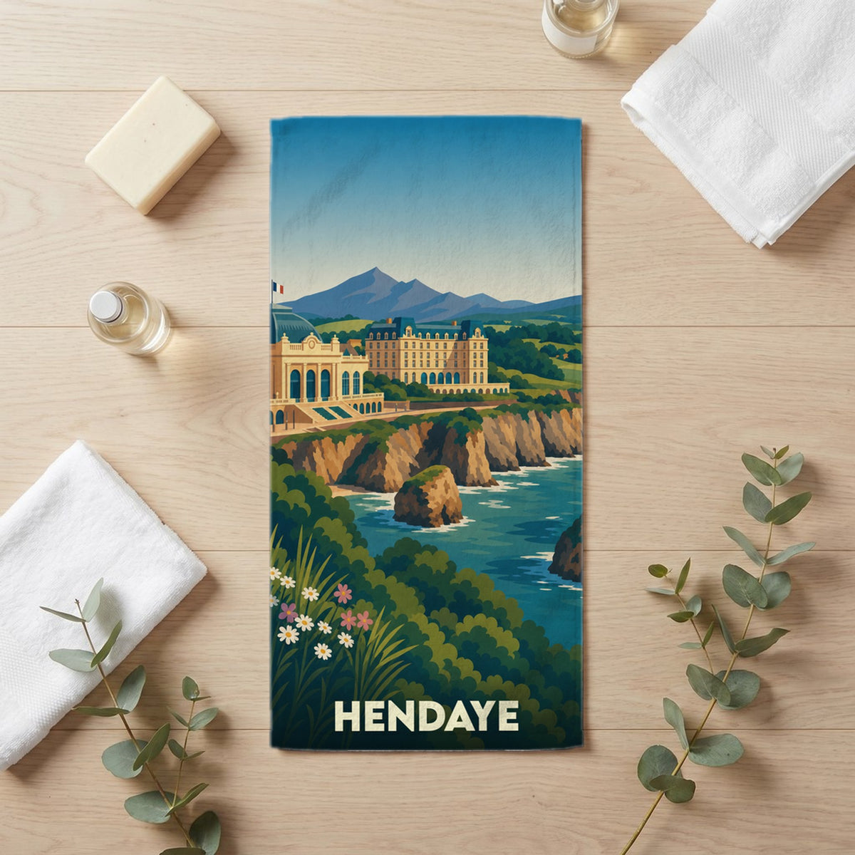 Serviette de bain 30 cm x 60 cm souvenir de Hendaye