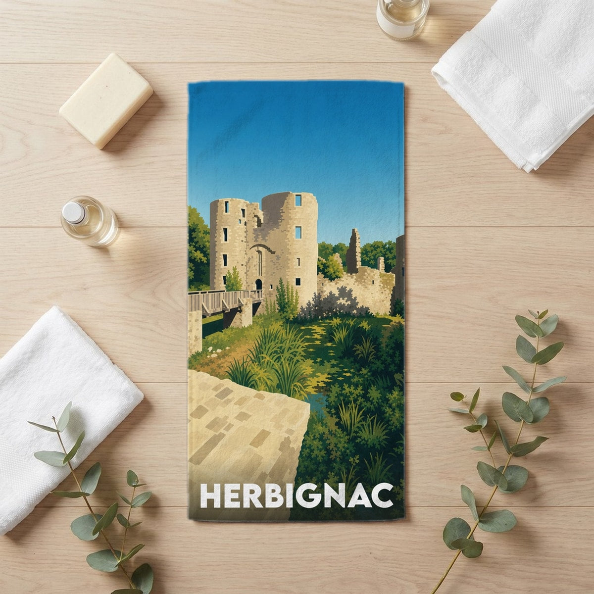 Serviette de bain 30 cm x 60 cm souvenir de Herbignac