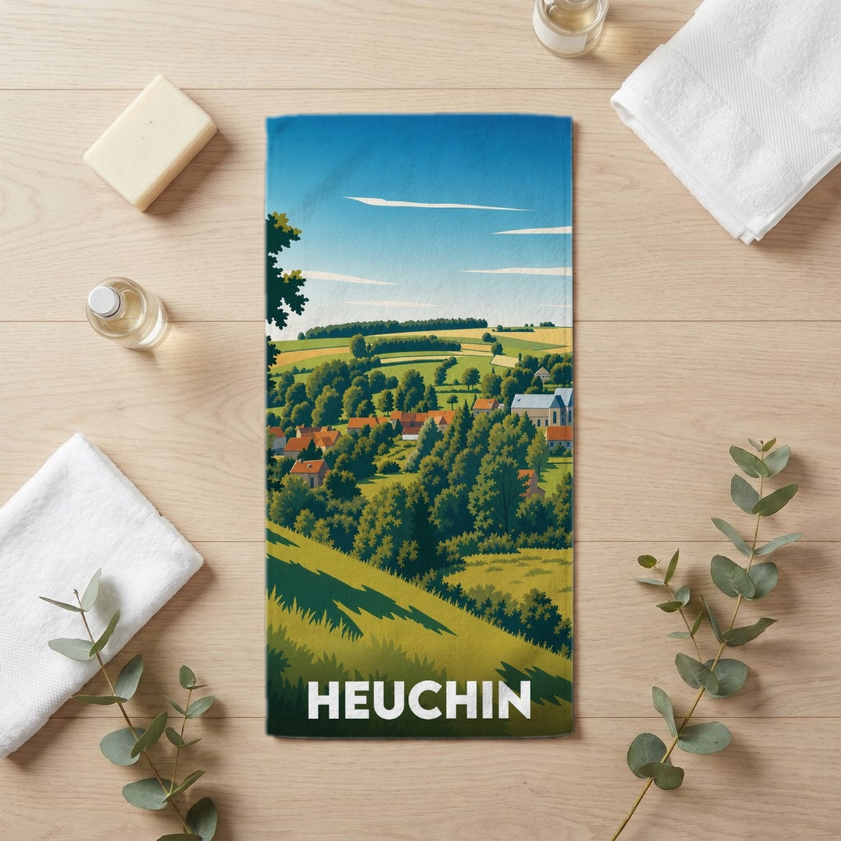 Serviette de bain 30 cm x 60 cm souvenir de Heuchin
