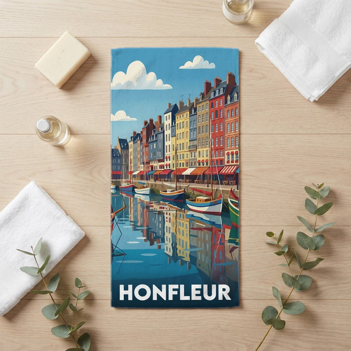 Serviette de bain 30 cm x 60 cm souvenir de Honfleur