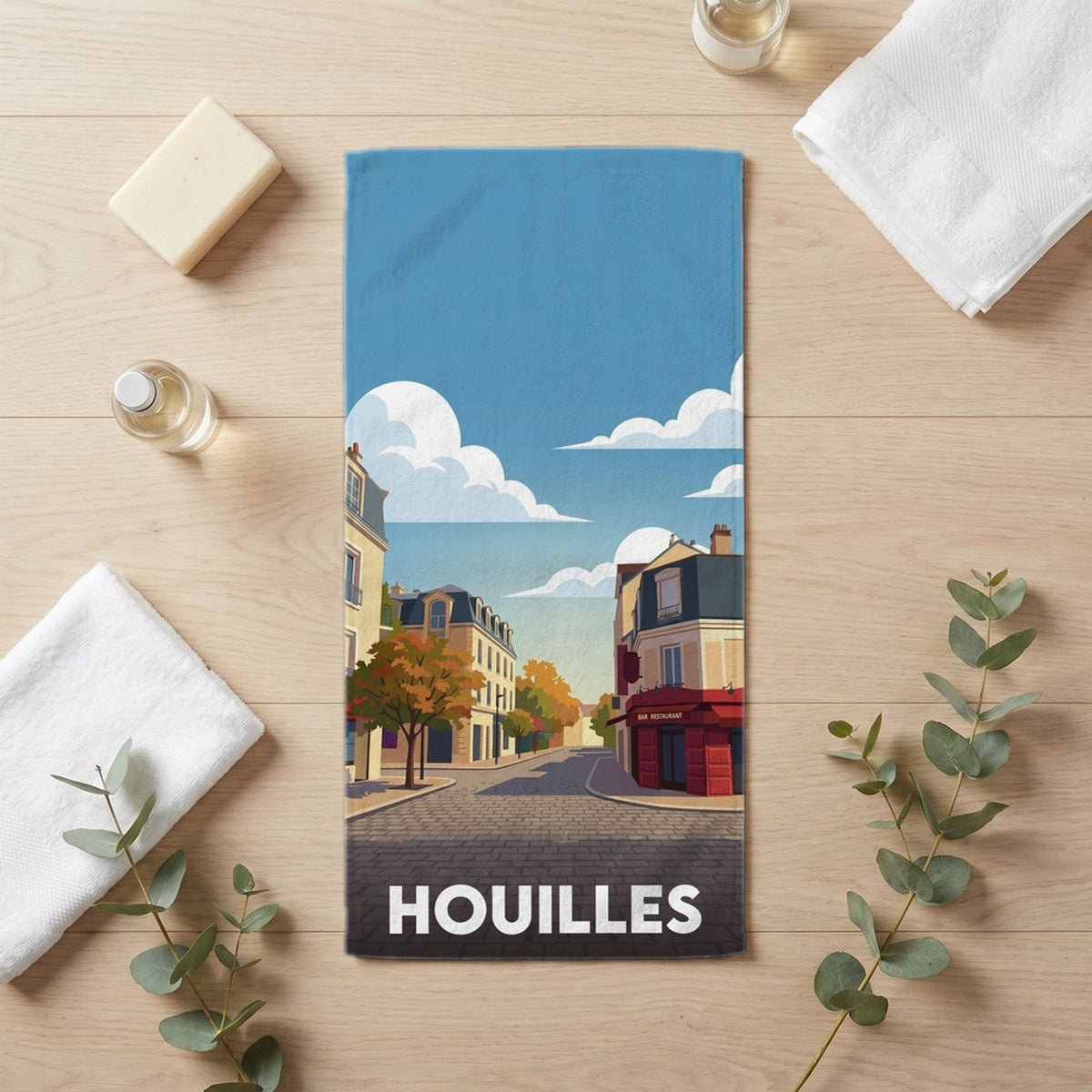 Serviette de bain 30 cm x 60 cm souvenir de Houilles