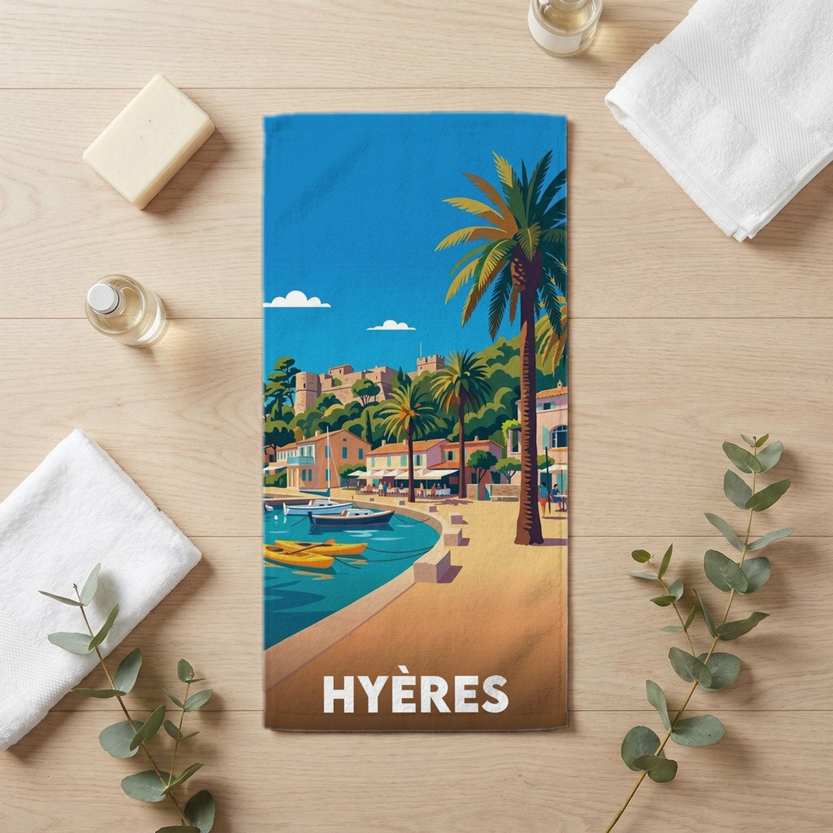 Serviette de bain 30 cm x 60 cm souvenir de Hyères