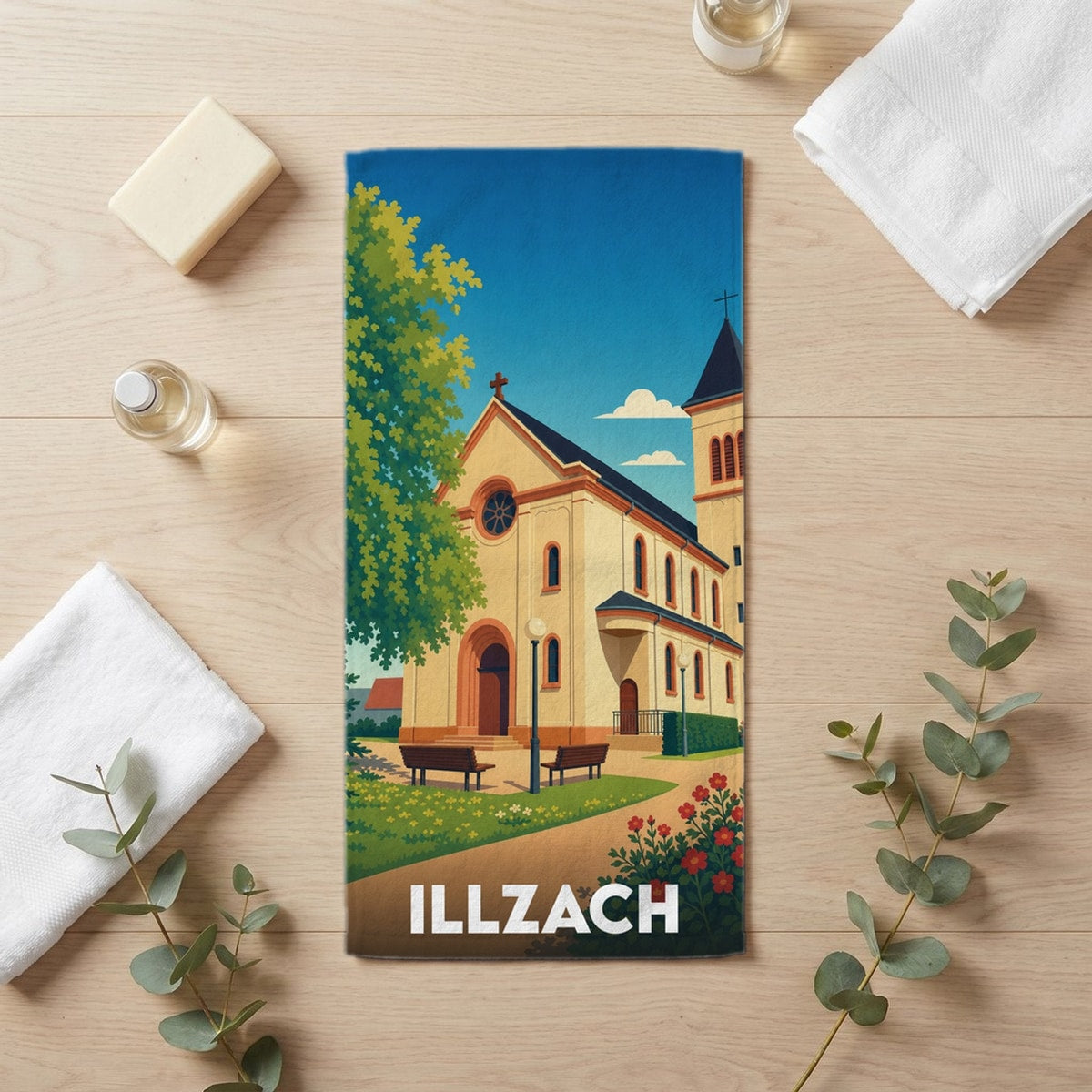 Serviette de bain 30 cm x 60 cm souvenir de Illzach