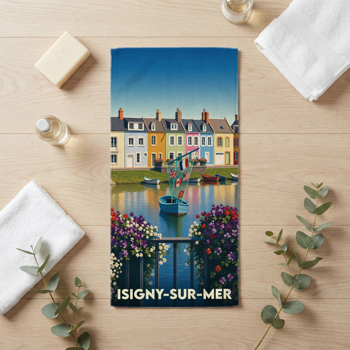 Serviette de bain 30 cm x 60 cm souvenir de Isigny-sur-Mer
