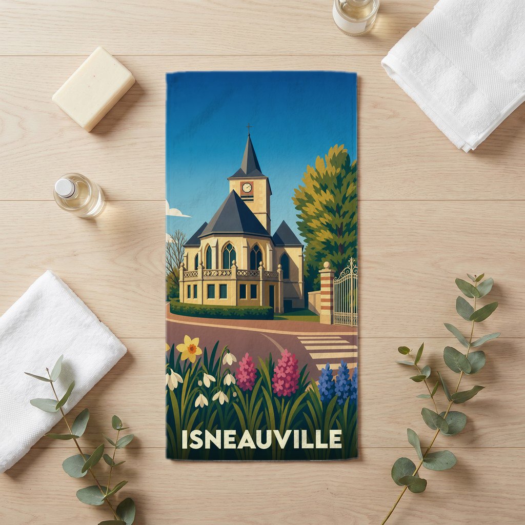 Serviette de bain 30 cm x 60 cm souvenir de Isneauville