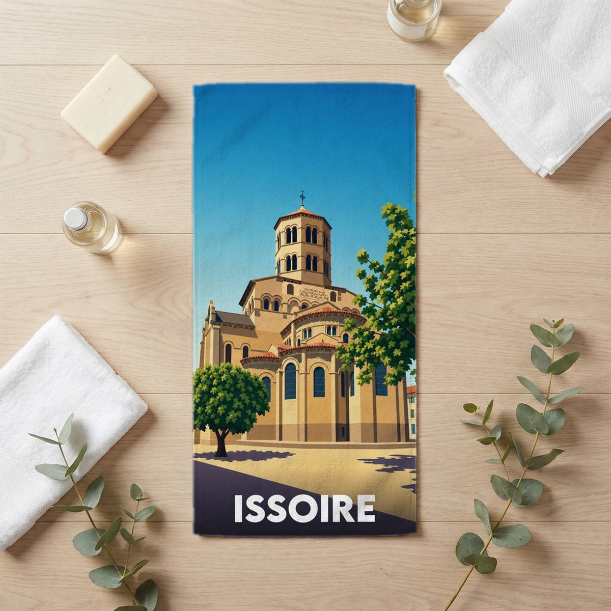 Serviette de bain 30 cm x 60 cm souvenir de Issoire