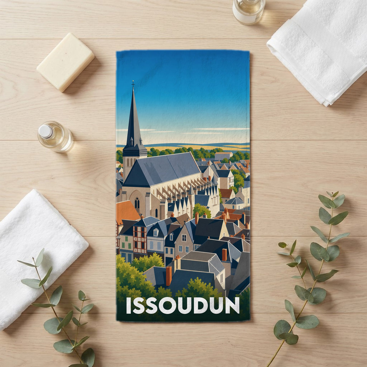 Serviette de bain 30 cm x 60 cm souvenir de Issoudun