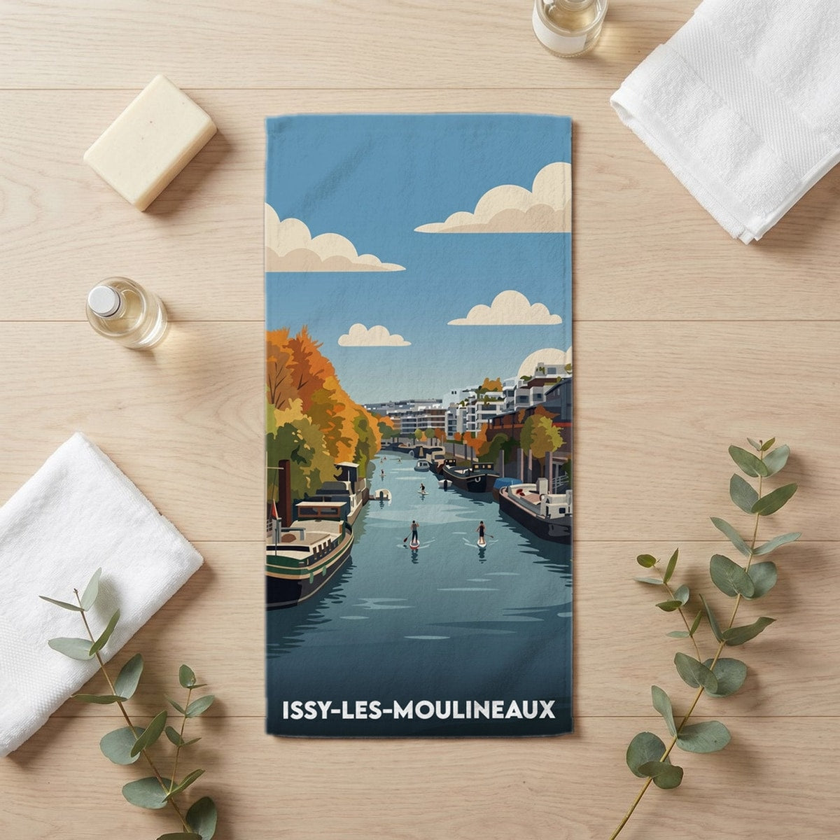 Serviette de bain 30 cm x 60 cm souvenir de Issy-les-Moulineaux