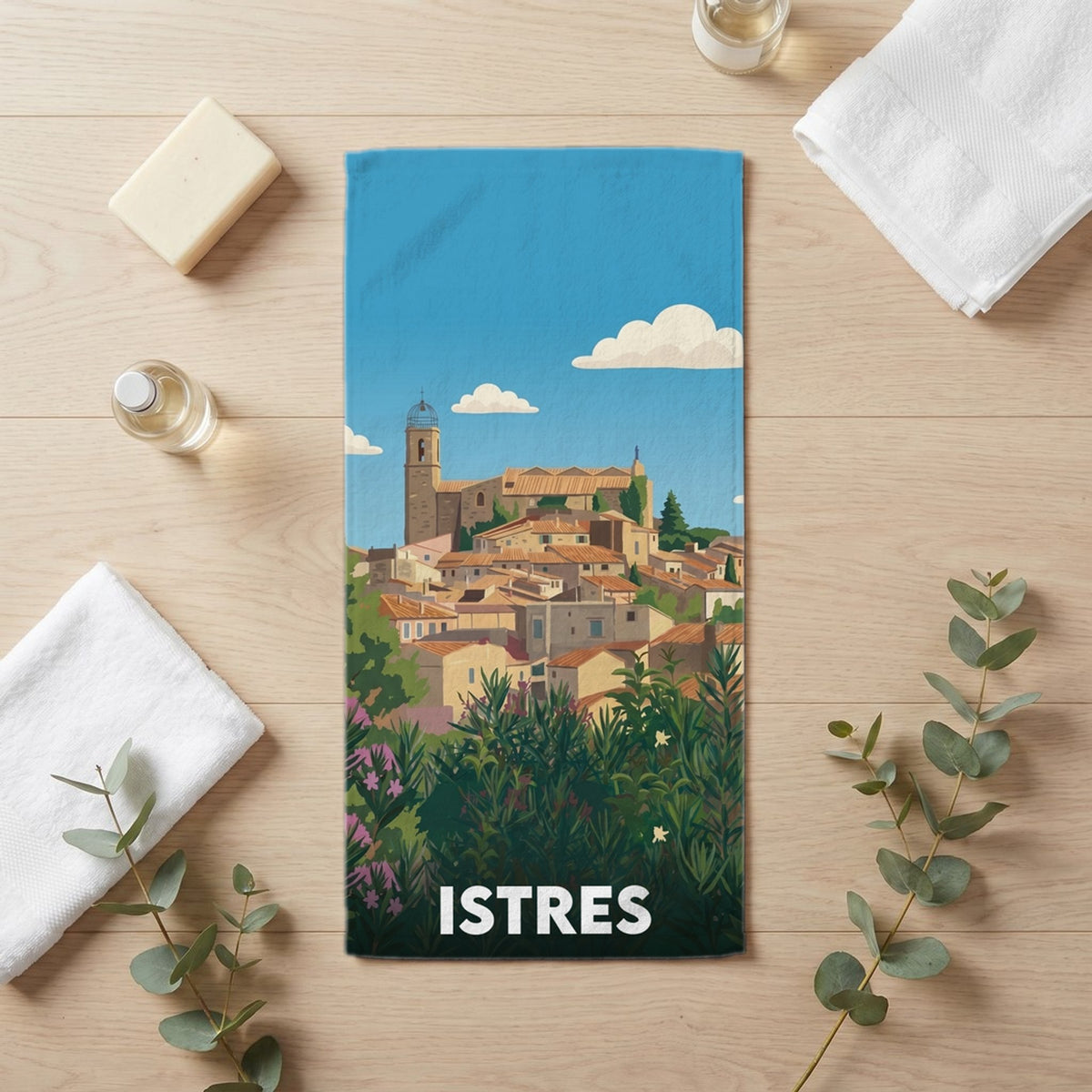Serviette de bain 30 cm x 60 cm souvenir de Istres