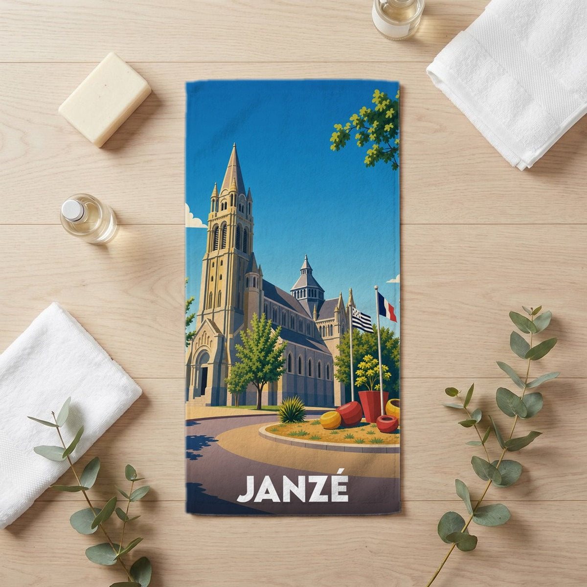 Serviette de bain 30 cm x 60 cm souvenir de Janzé