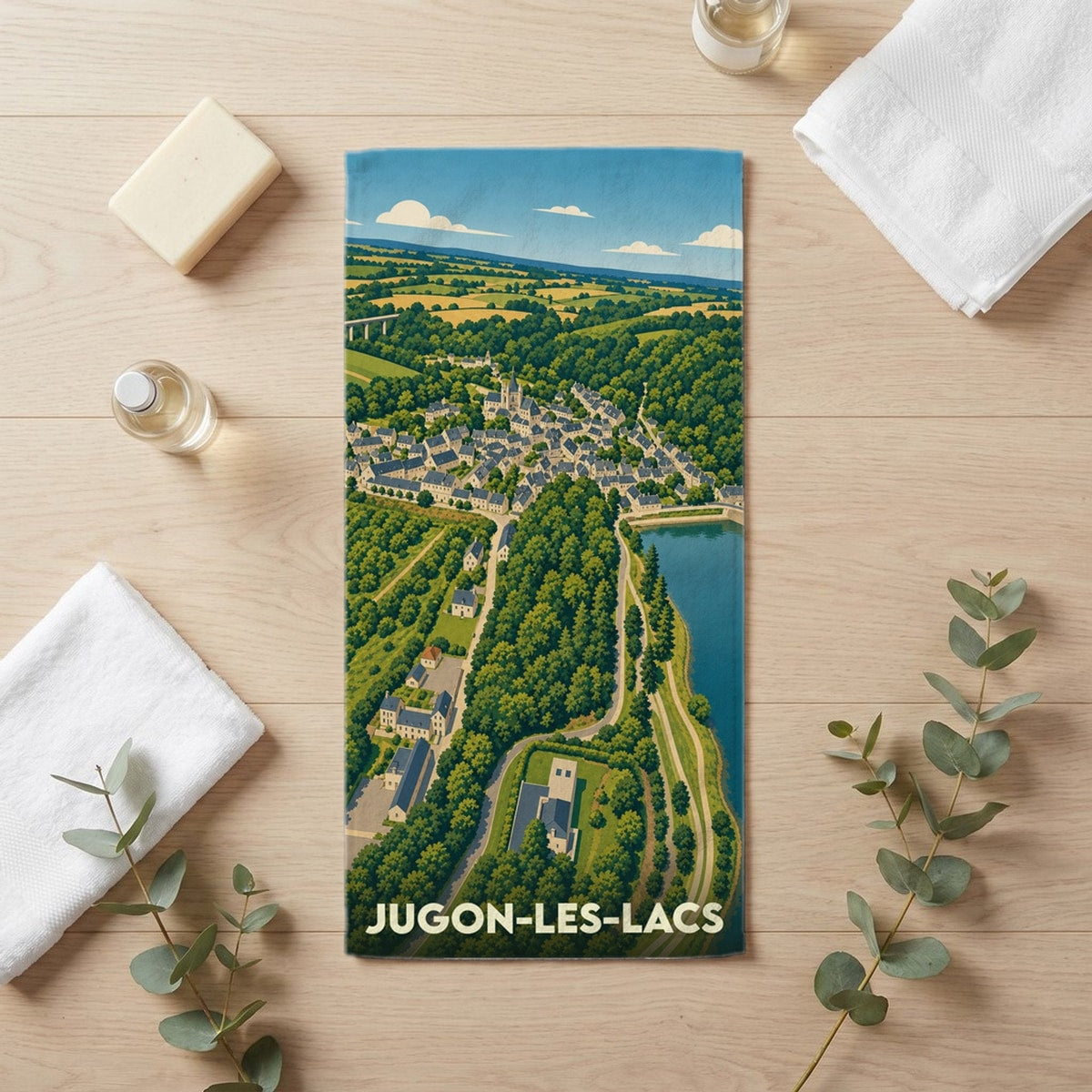 Serviette de bain 30 cm x 60 cm souvenir de Jugon-les-Lacs