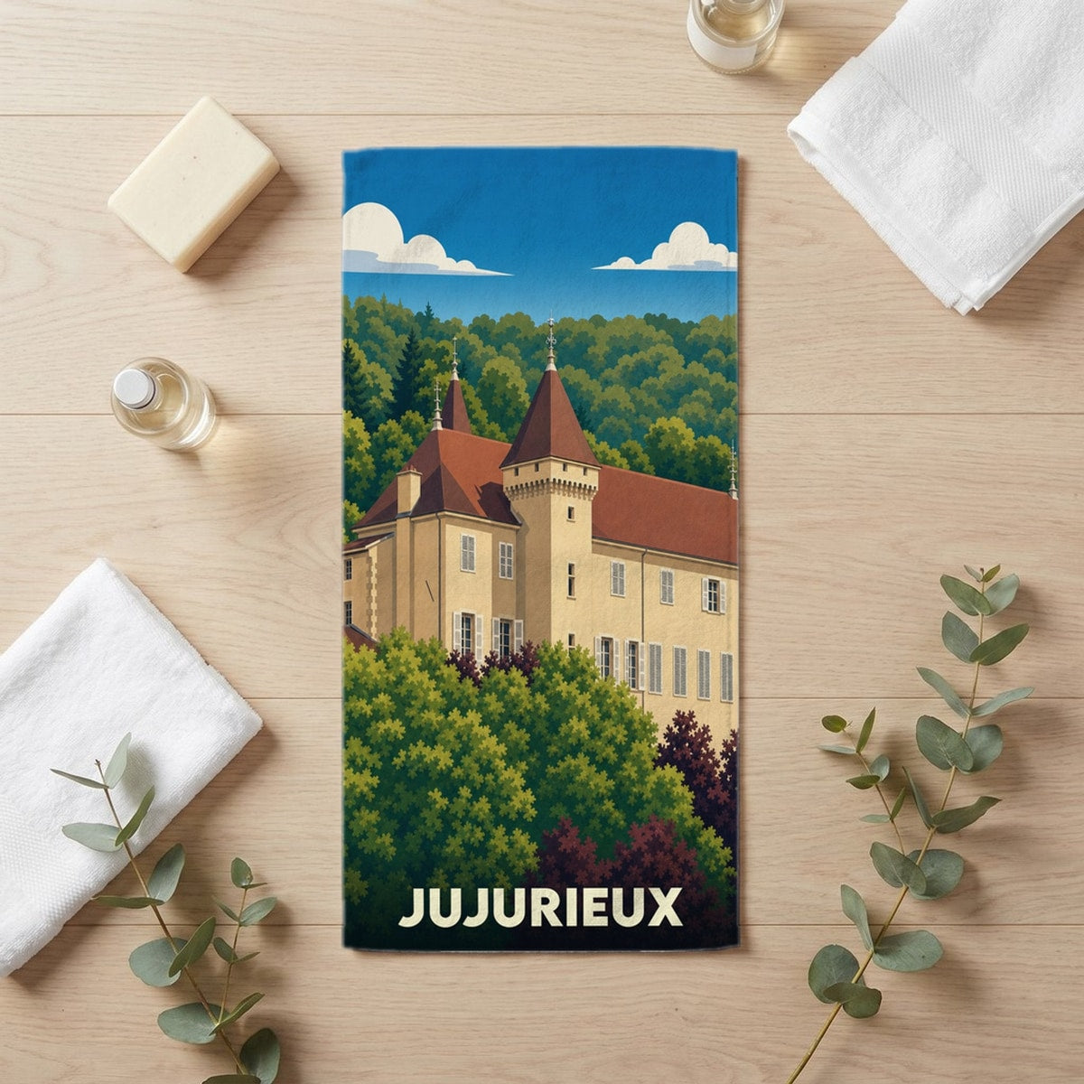 Serviette de bain 30 cm x 60 cm souvenir de Jujurieux