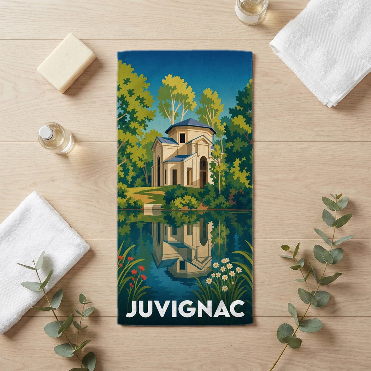 Serviette de bain 30 cm x 60 cm souvenir de Juvignac