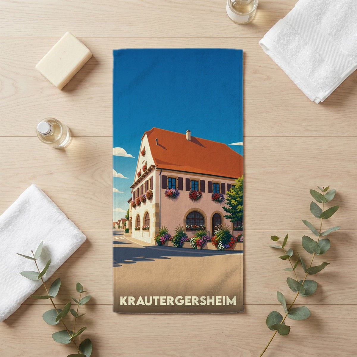 Serviette de bain 30 cm x 60 cm souvenir de Krautergersheim