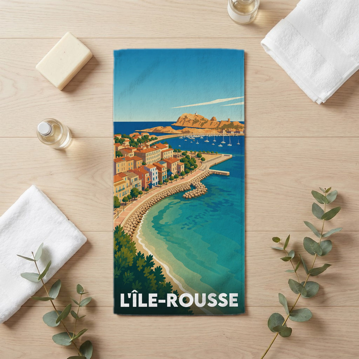 Serviette de bain 30 cm x 60 cm souvenir de L'Île-Rousse