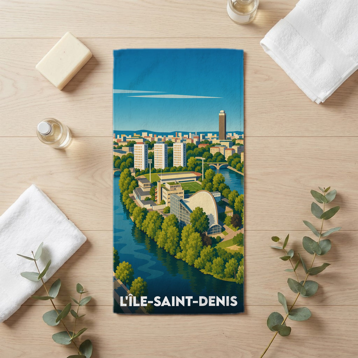Serviette de bain 30 cm x 60 cm souvenir de L'Île-Saint-Denis