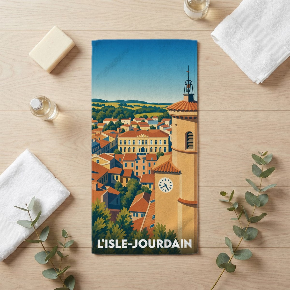 Serviette de bain 30 cm x 60 cm souvenir de L'Isle-Jourdain
