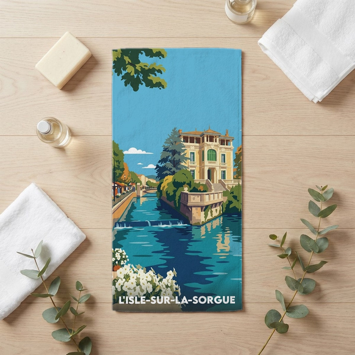 Serviette de bain 30 cm x 60 cm souvenir de L'Isle-sur-la-Sorgue