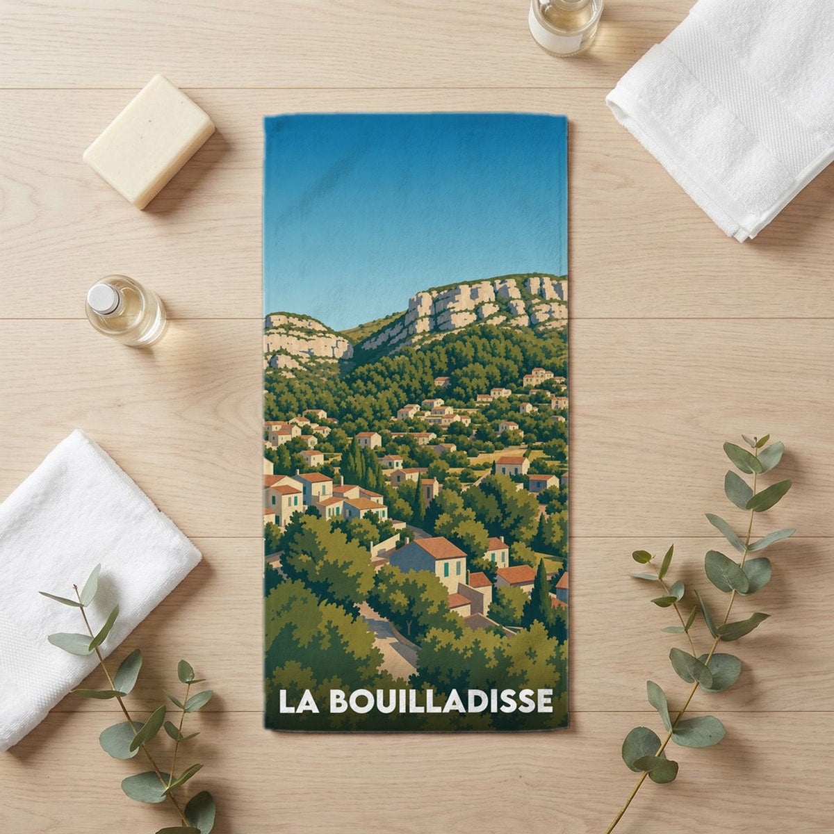 Serviette de bain 30 cm x 60 cm souvenir de La Bouilladisse