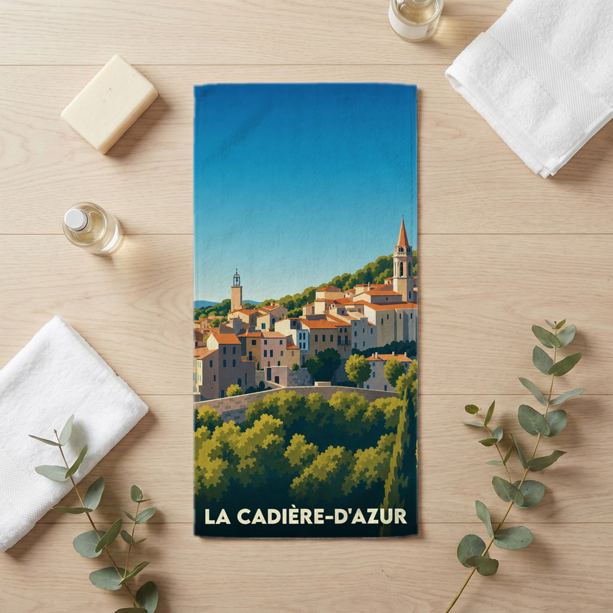 Serviette de bain 30 cm x 60 cm souvenir de La Cadière-d'Azur