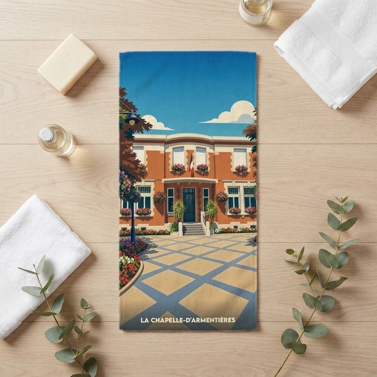 Serviette de bain 30 cm x 60 cm souvenir de La Chapelle-d'Armentières