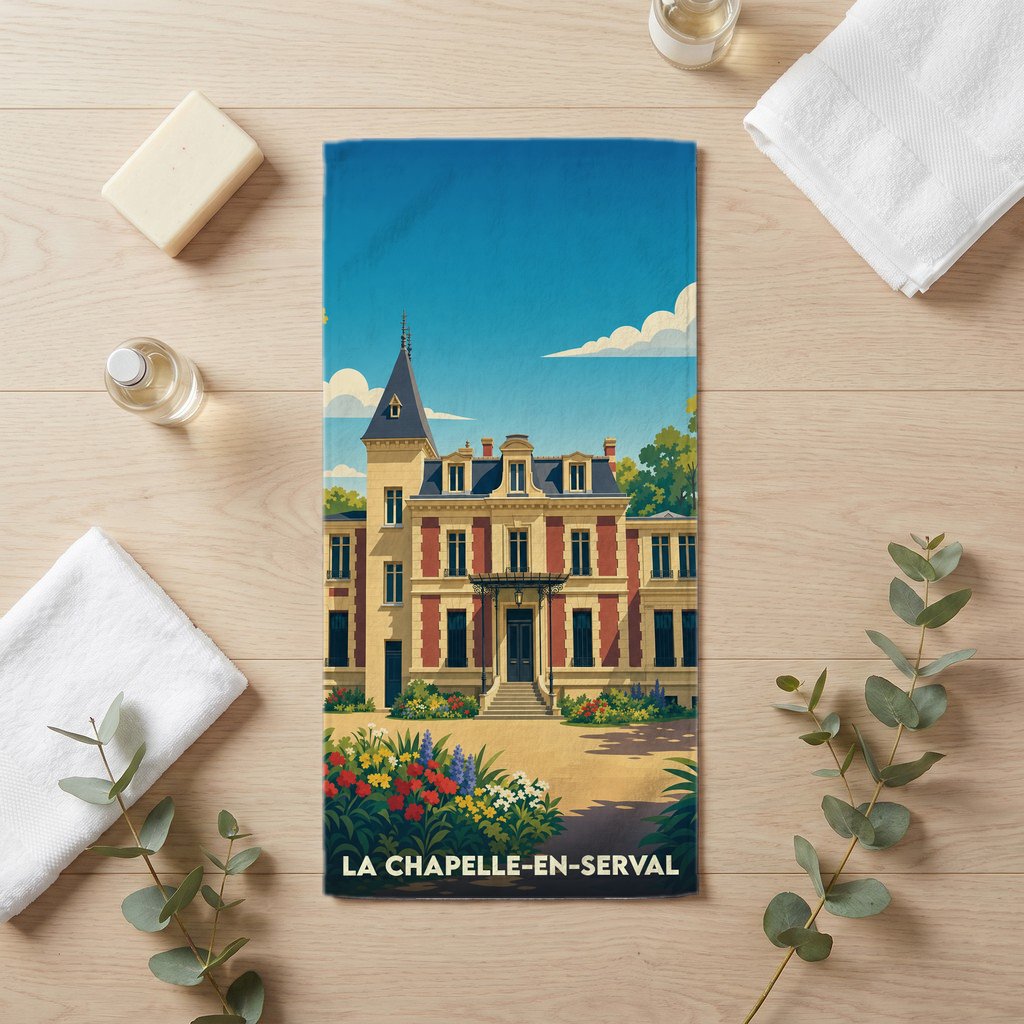 Serviette de bain 30 cm x 60 cm souvenir de La Chapelle-en-Serval