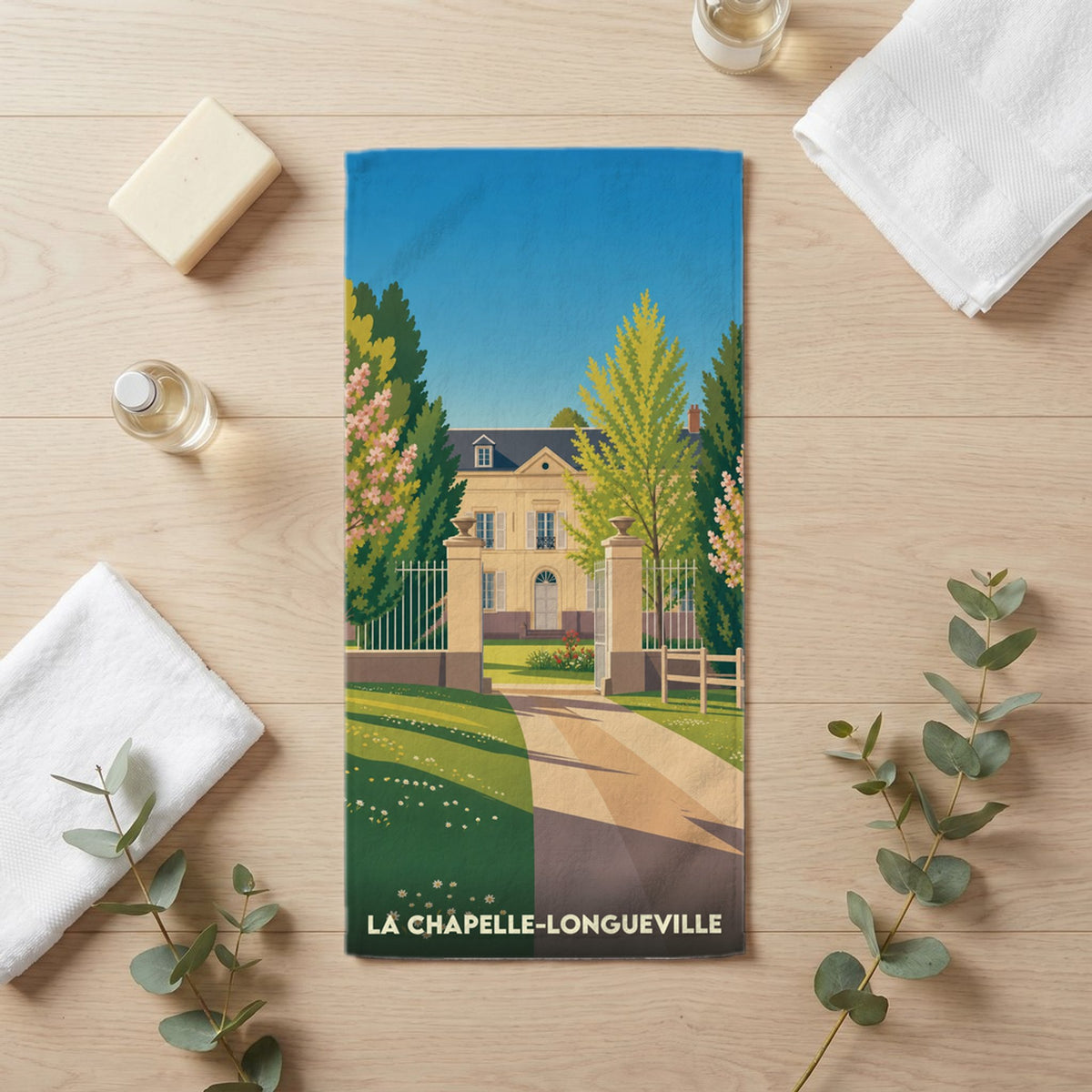 Serviette de bain 30 cm x 60 cm souvenir de La Chapelle-Longueville